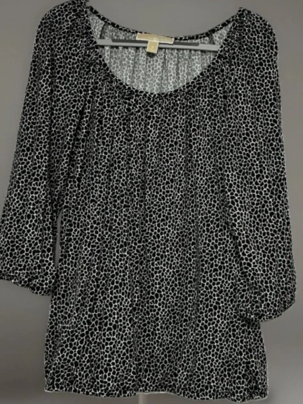 Michael Kors Blouse Women’s Black White Print Scoop Neck 3/4 Sleeve 1X